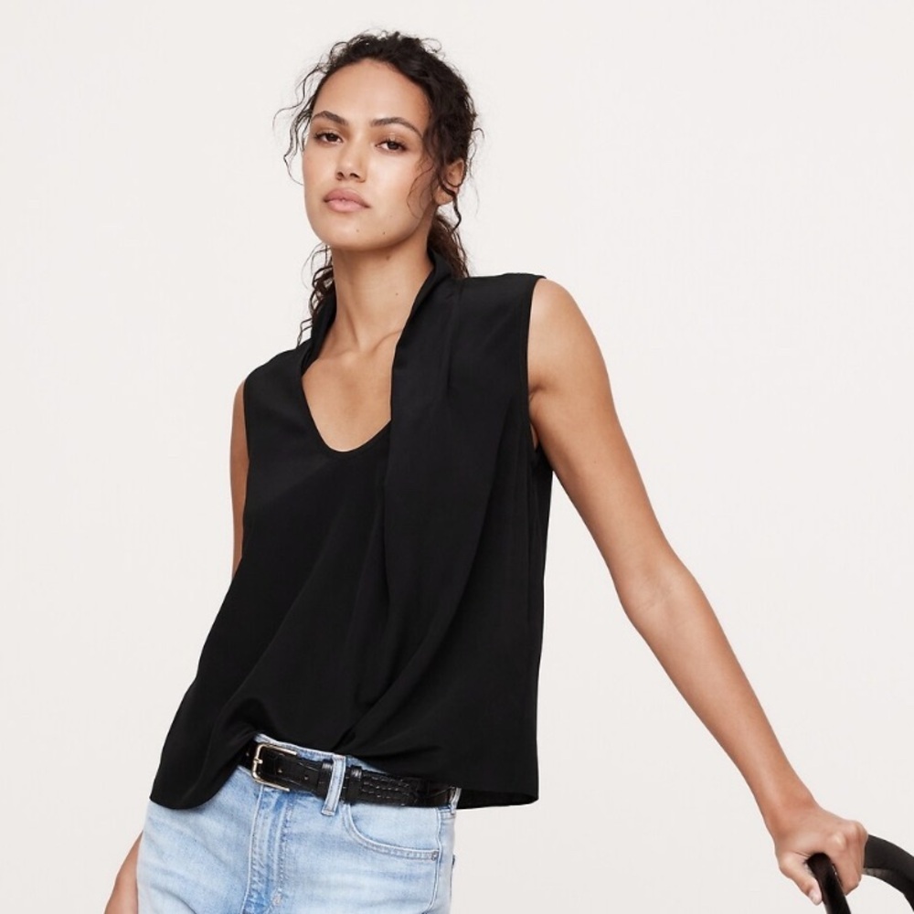 NWT Banana Republic Matte Silk Black Draped Black Tank Sz S (#742541)